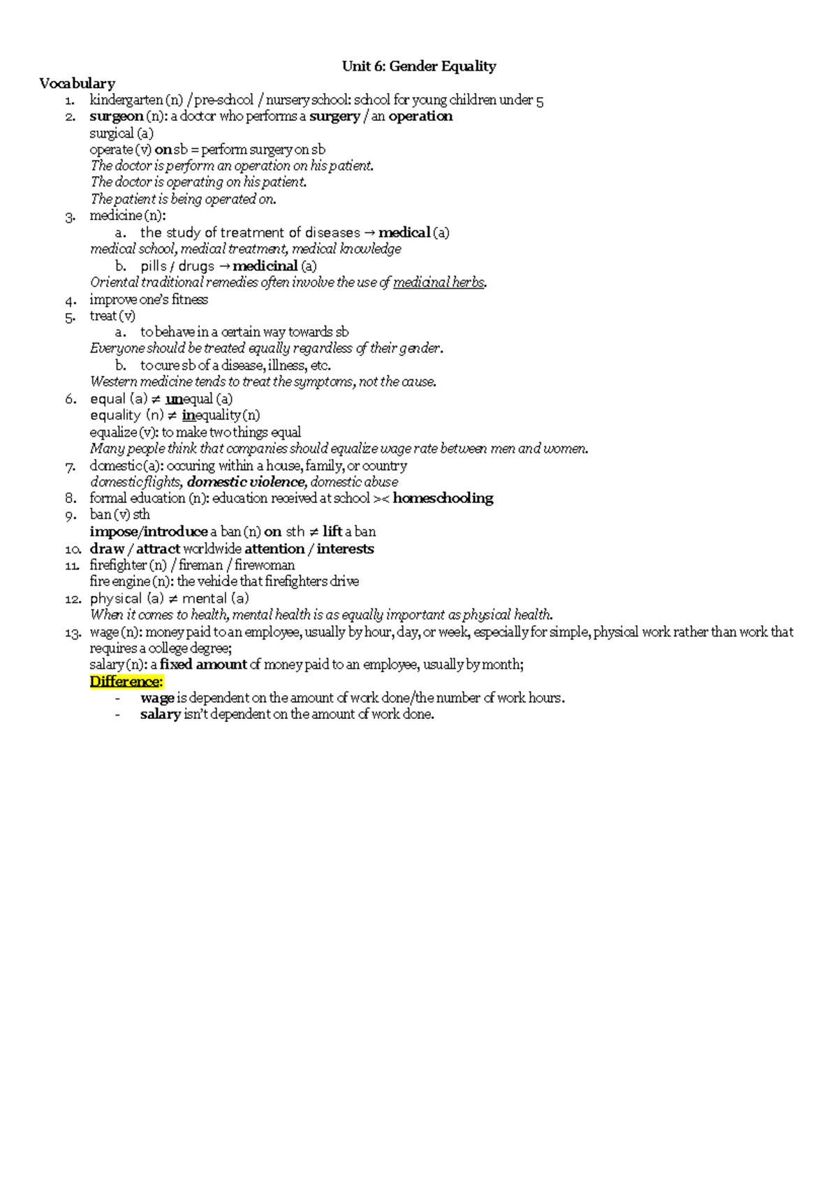 10.-Unit-6 -Gender-Equality - Unit 6: Gender Equality Vocabulary ...