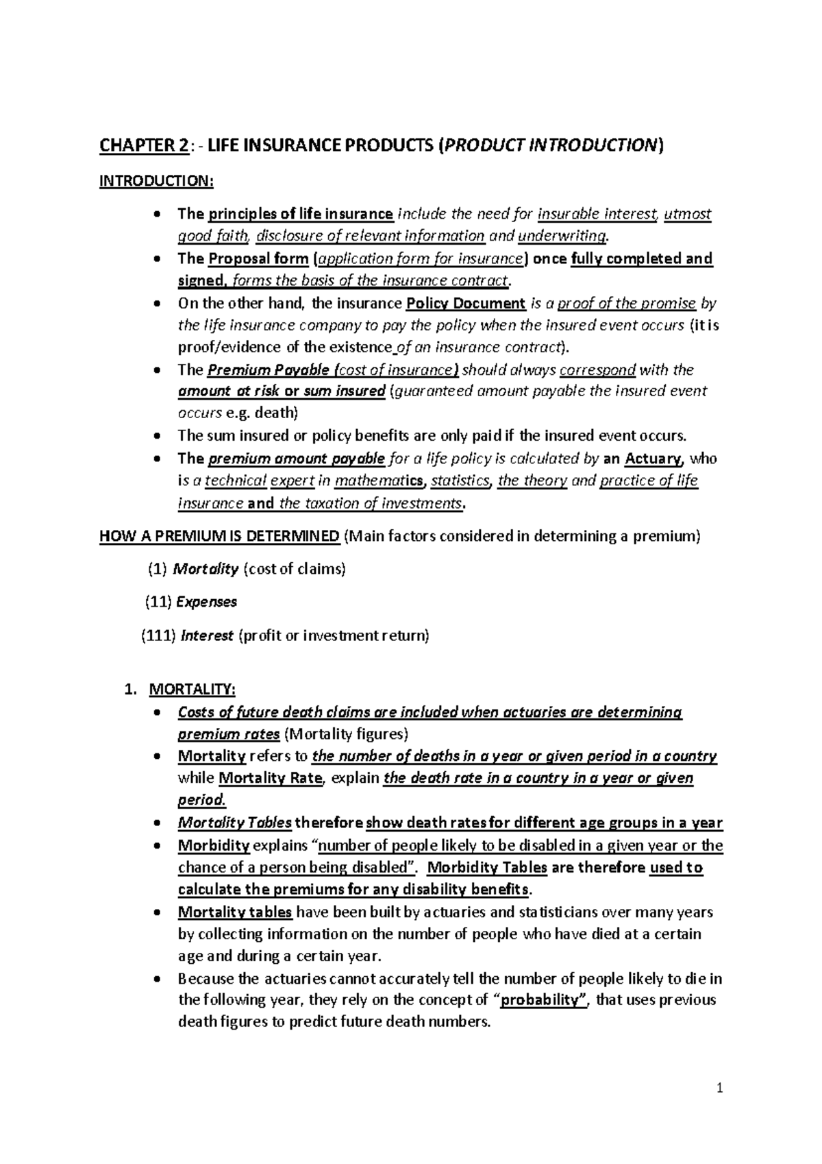 Chapter 2: Life Insurance Products Overview - Studocu