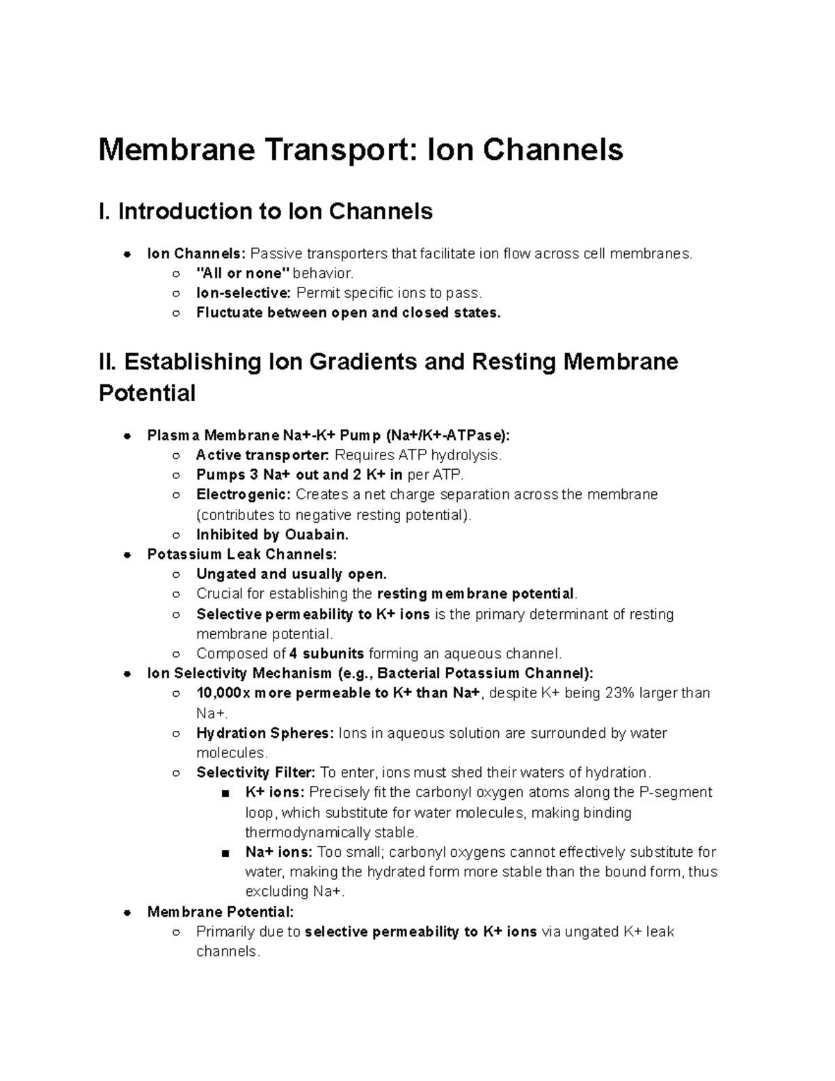 Membrane Transport: Ion Channels I - Overview and Action Potentials ...