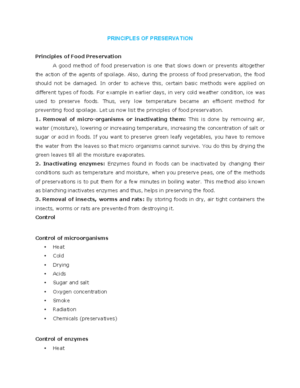 Lecture 2: Principles of Food Preservation Techniques - Studocu