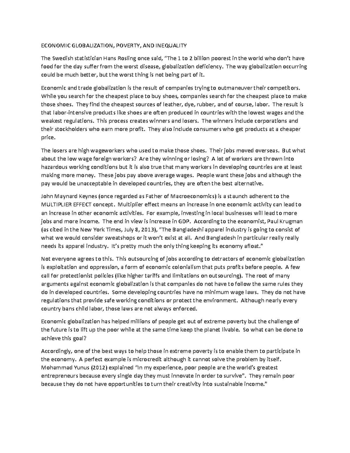 ECON 101: Economic Globalization, Poverty, and Inequality Analysis ...