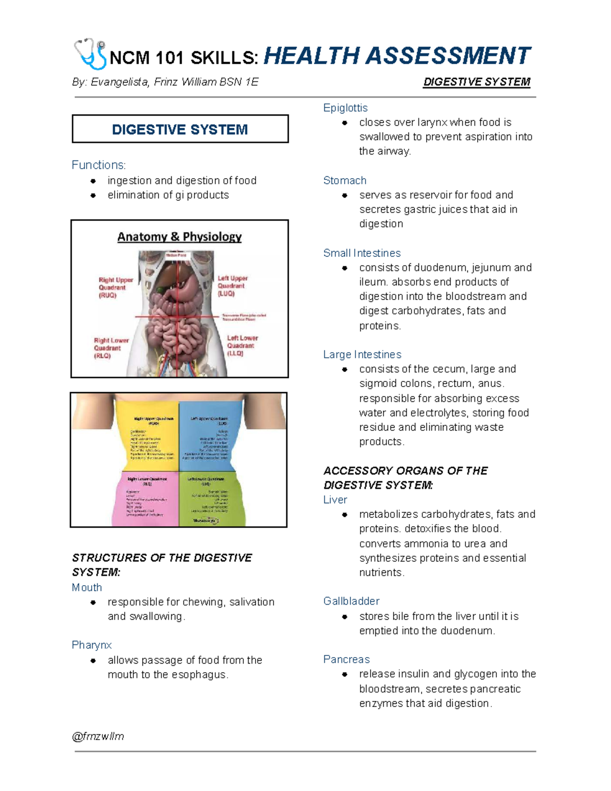 NCM 101 SKILLS: HEALTH ASSESSMENT - Comprehensive Digestive System ...