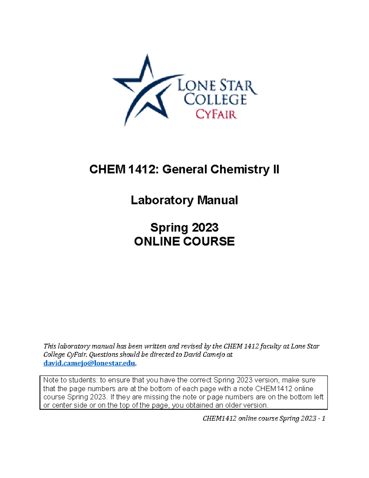 General Chemistry II Laboratory Manual - Studocu