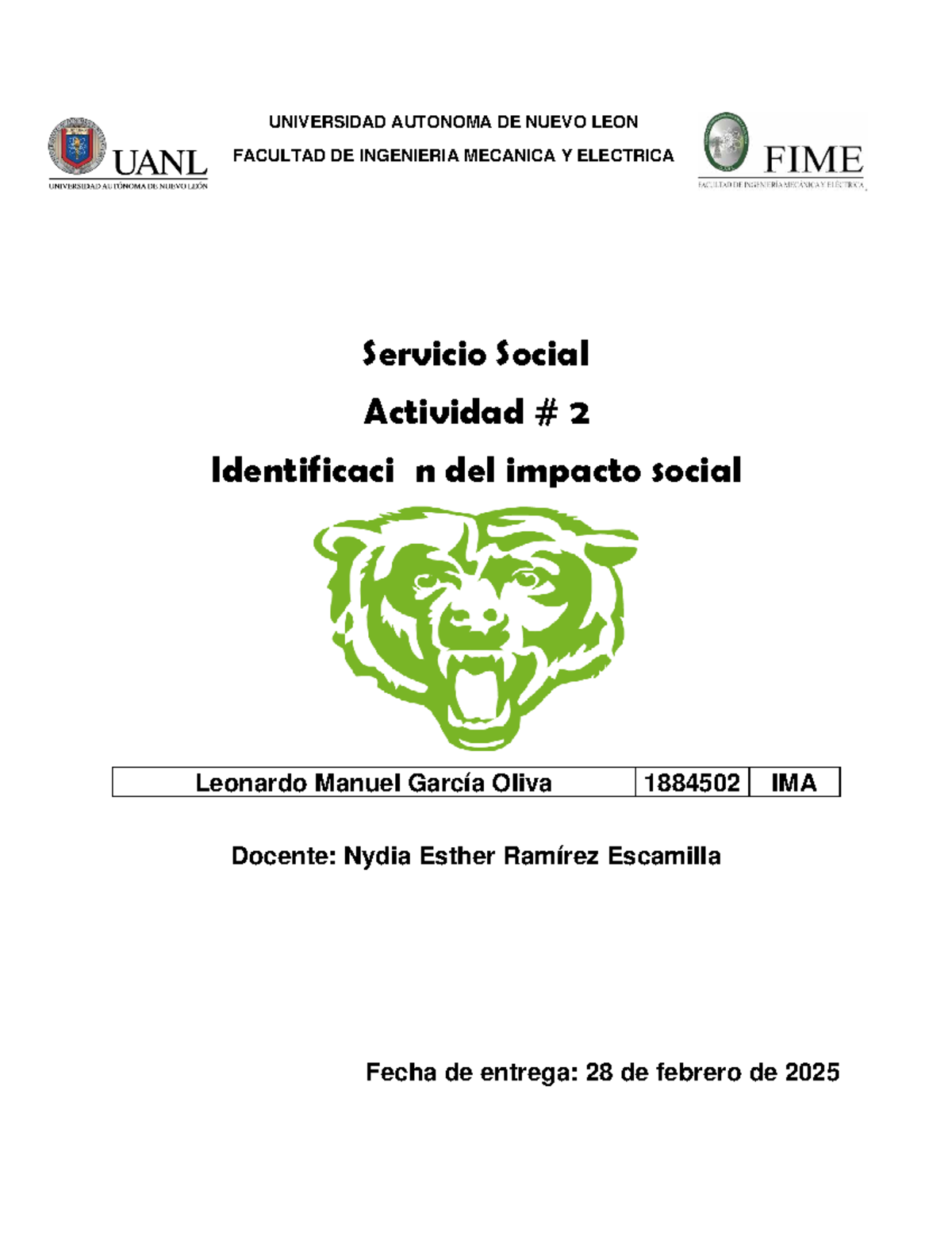 Actividad 2 - Servicio Social - UNIVERSIDAD AUTONOMA DE NUEVO LEON ...