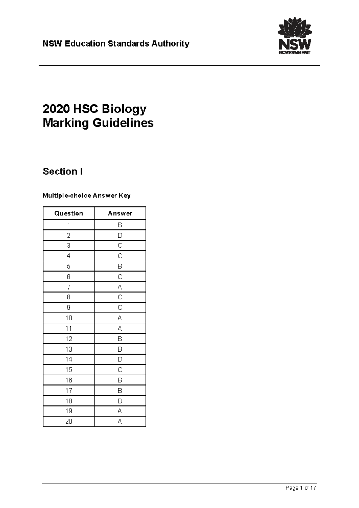 2020 HSC Biology Marking Guidelines - Practice Answers - Studocu
