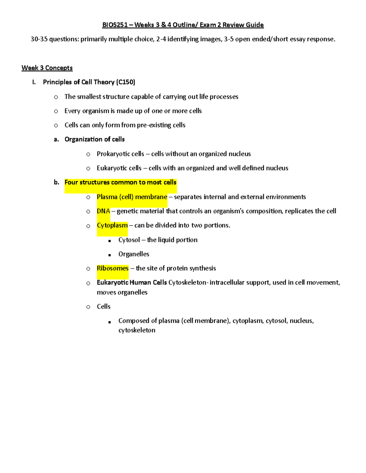 BIOS251 Exam 2 Review Guide: Key Concepts from Weeks 3 & 4 - Studocu