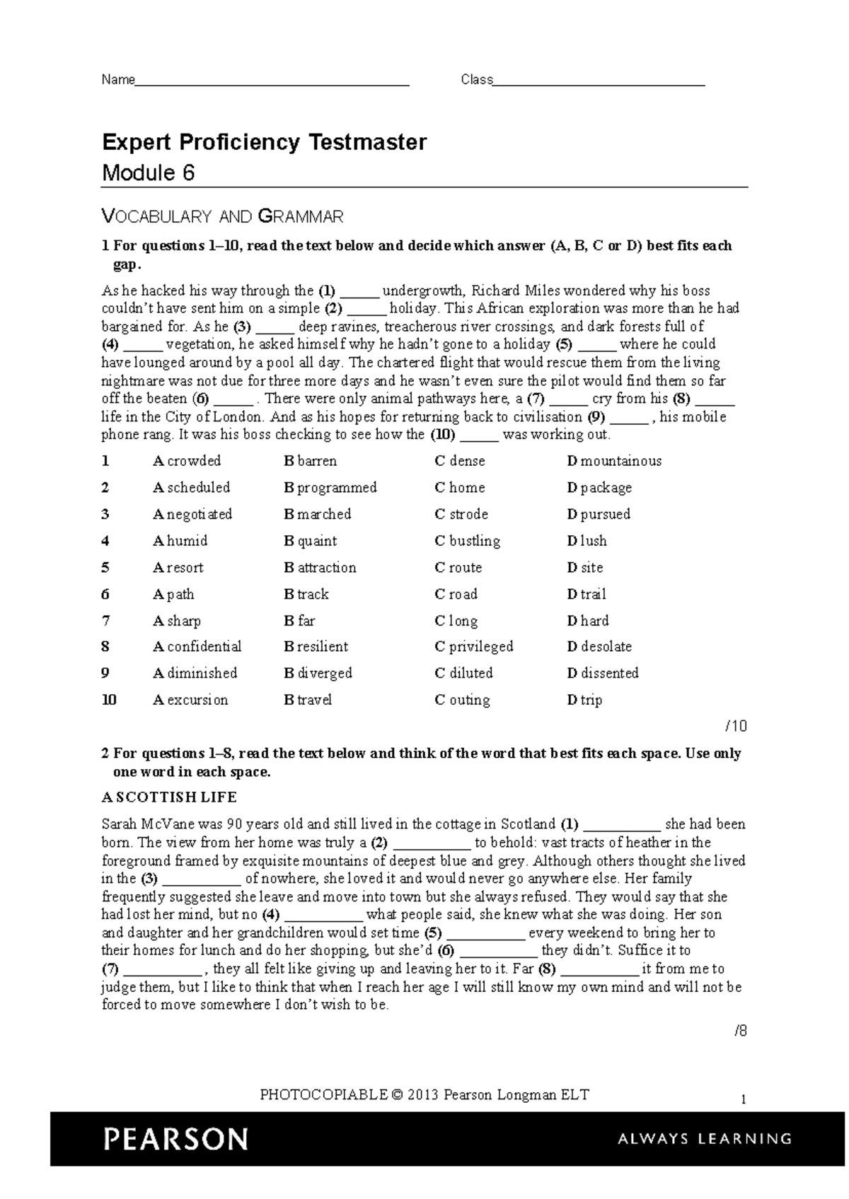 Module 6 Test - Vocabulary, Grammar, and Word Formation Exercise - Document Preview