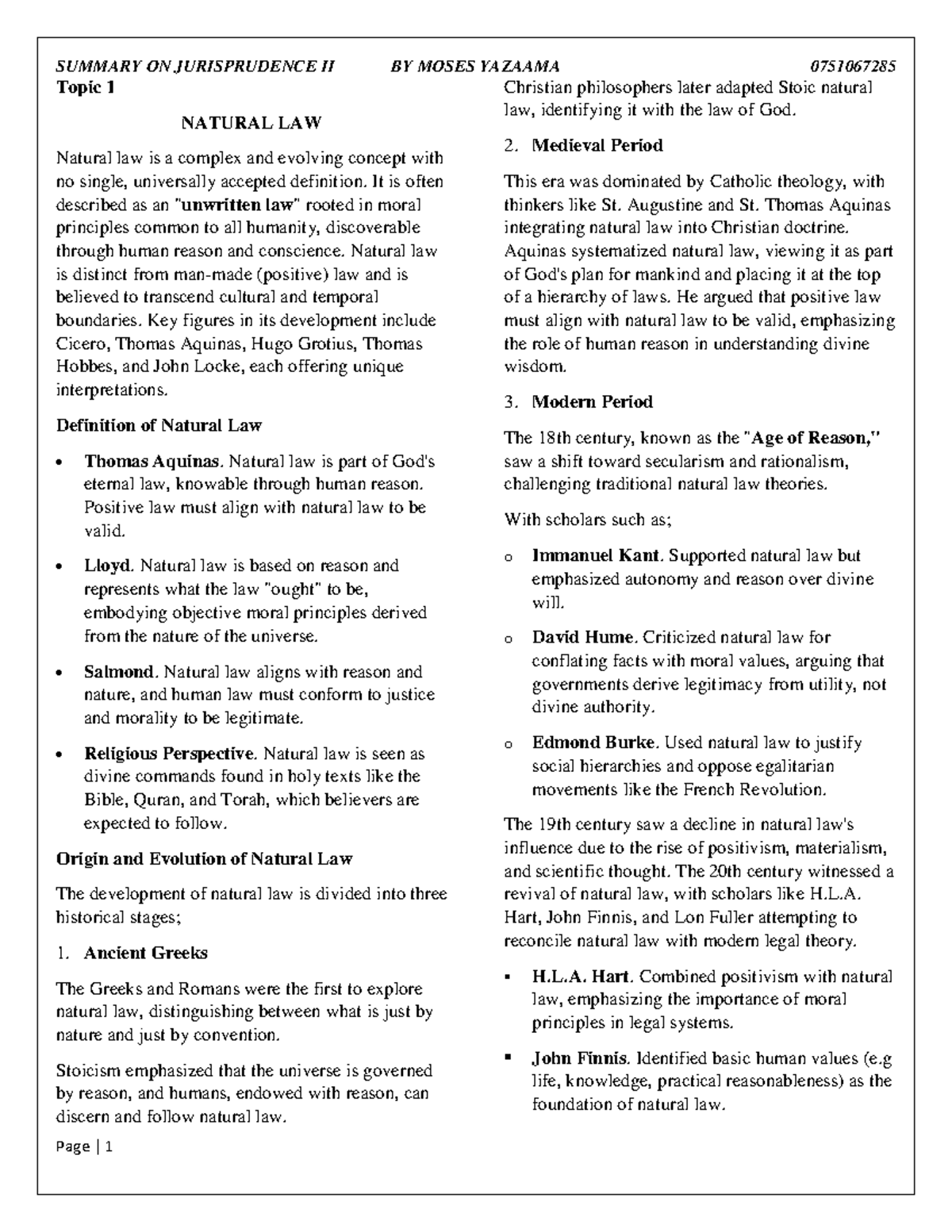 Summary of Jurisprudence II: Natural Law and Legal Theories - Studocu