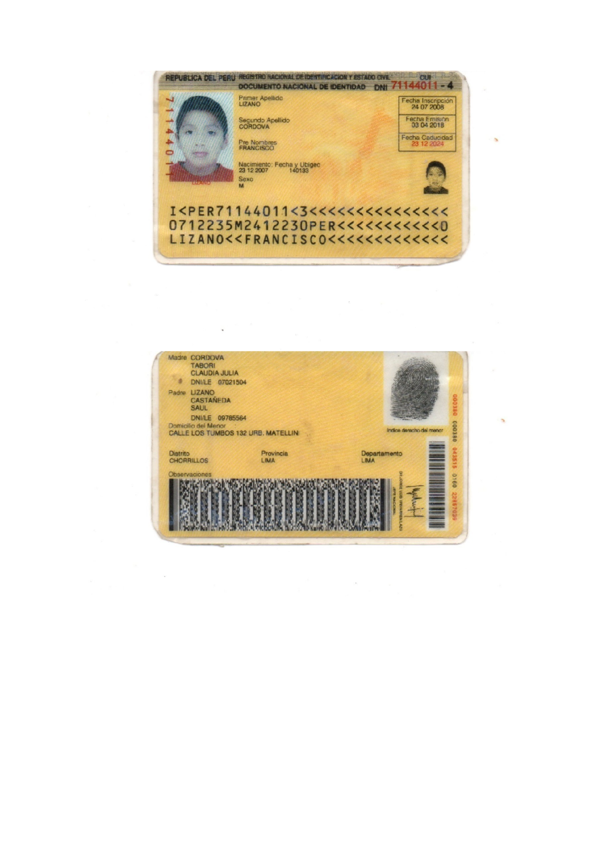 Dni Francisco - 877777 - REPUBLICA DEL PERU REGISTRO NACIONAL DE ...