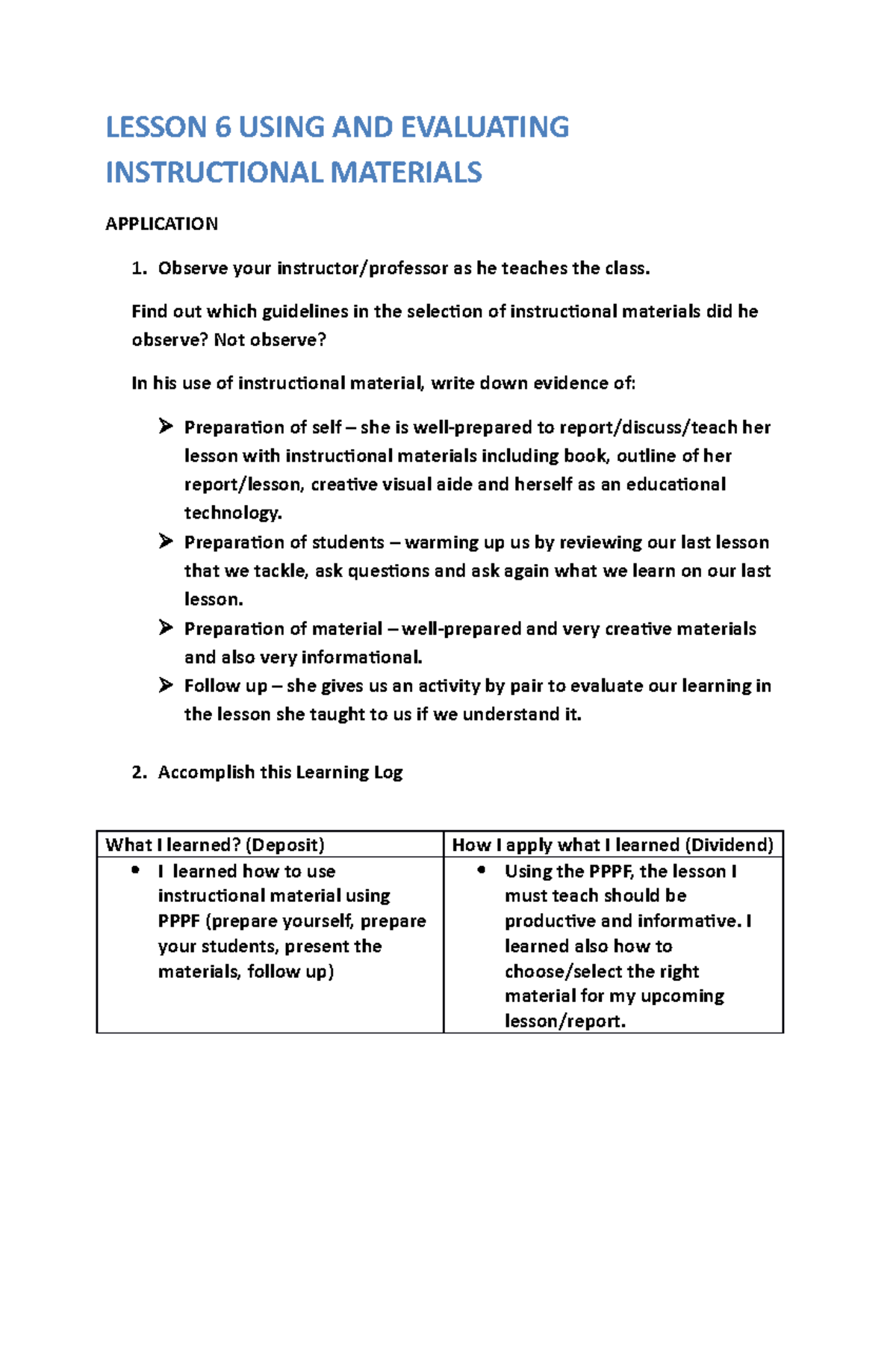 Lesson 6 & 10: Using & Evaluating Instructional Strategies - Studocu