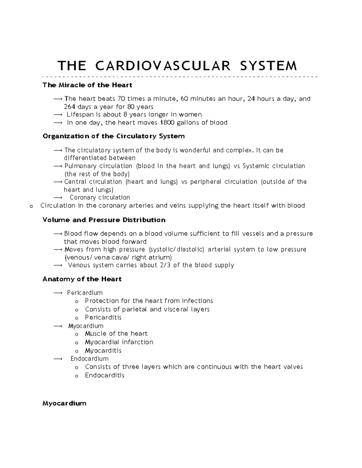 Mod 11 Lecture Notes: The Cardiovascular System Overview - Studocu