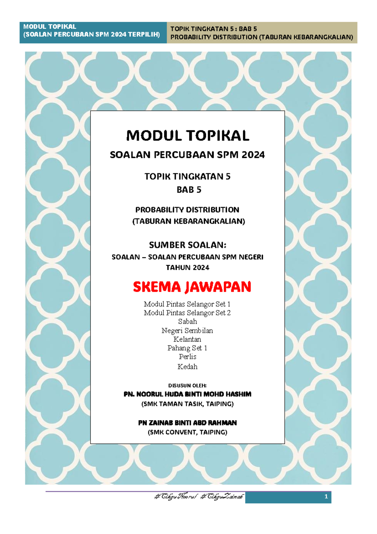 T5 BAB 5 Probability Distribution (Soalan Percubaan SPM 2024) - Studocu