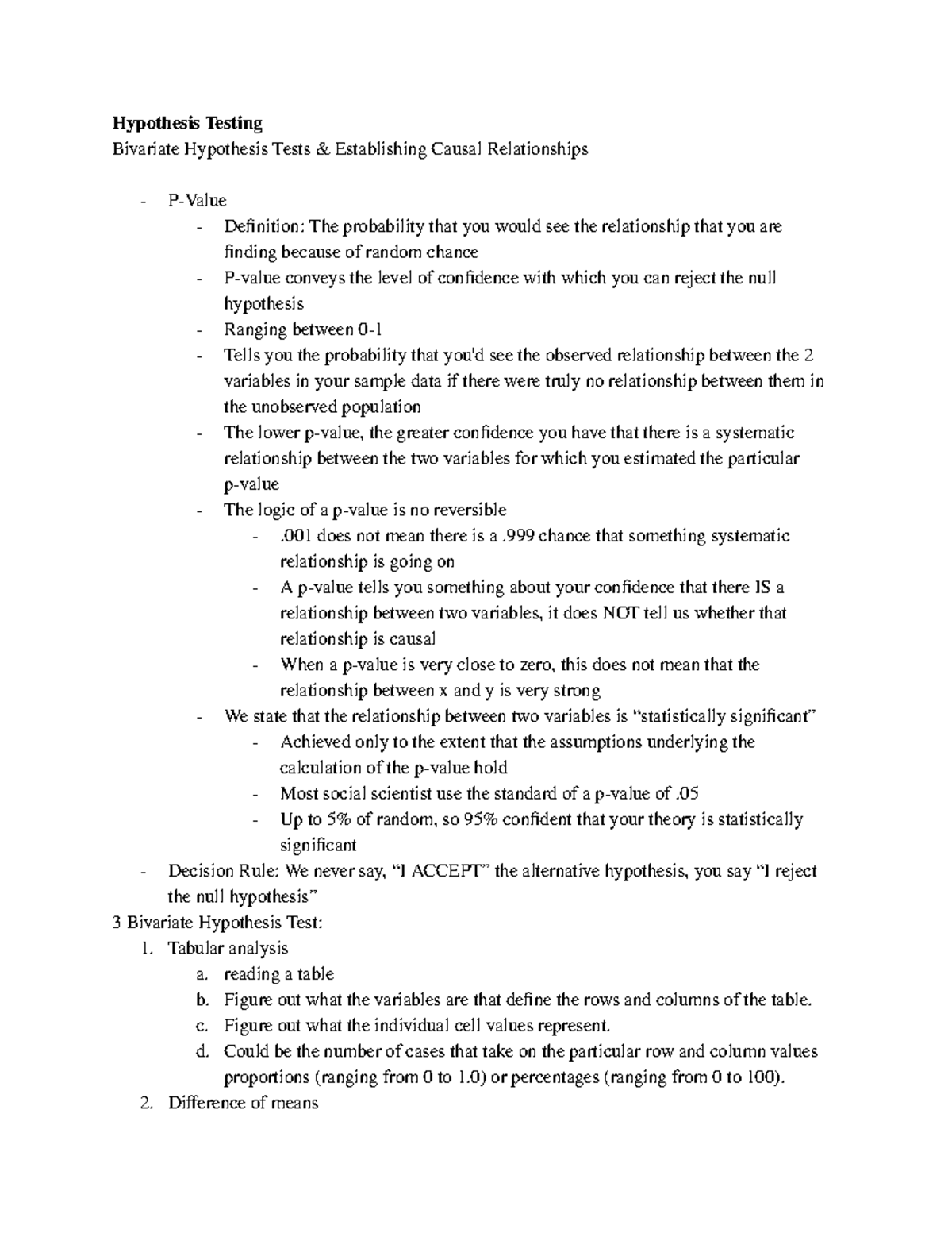 Final Exam Study Guide: Bivariate Tests and Regression Analysis ...