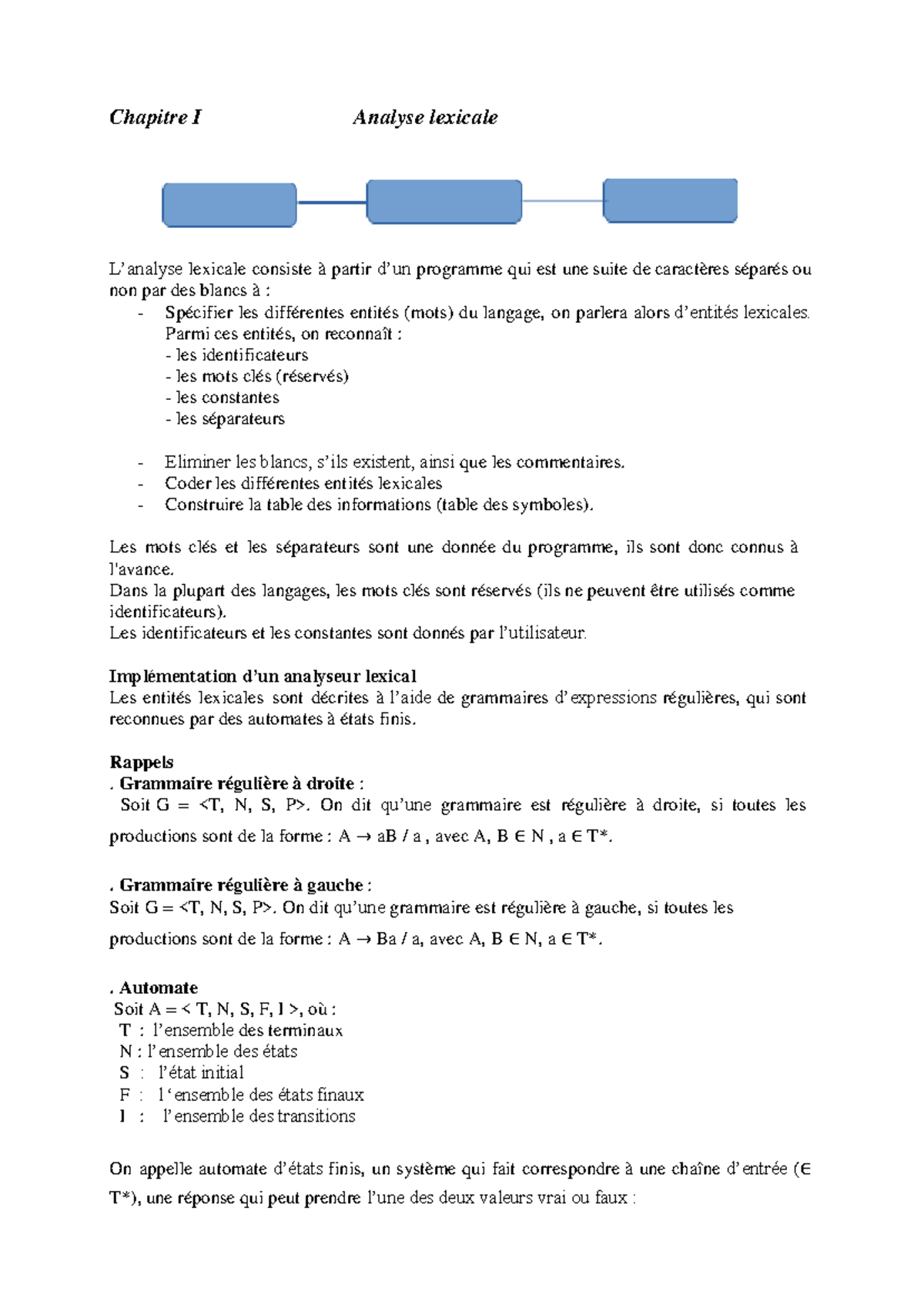 Chapitre 1 - Analyse Lexicale en cours USTHB - Studocu