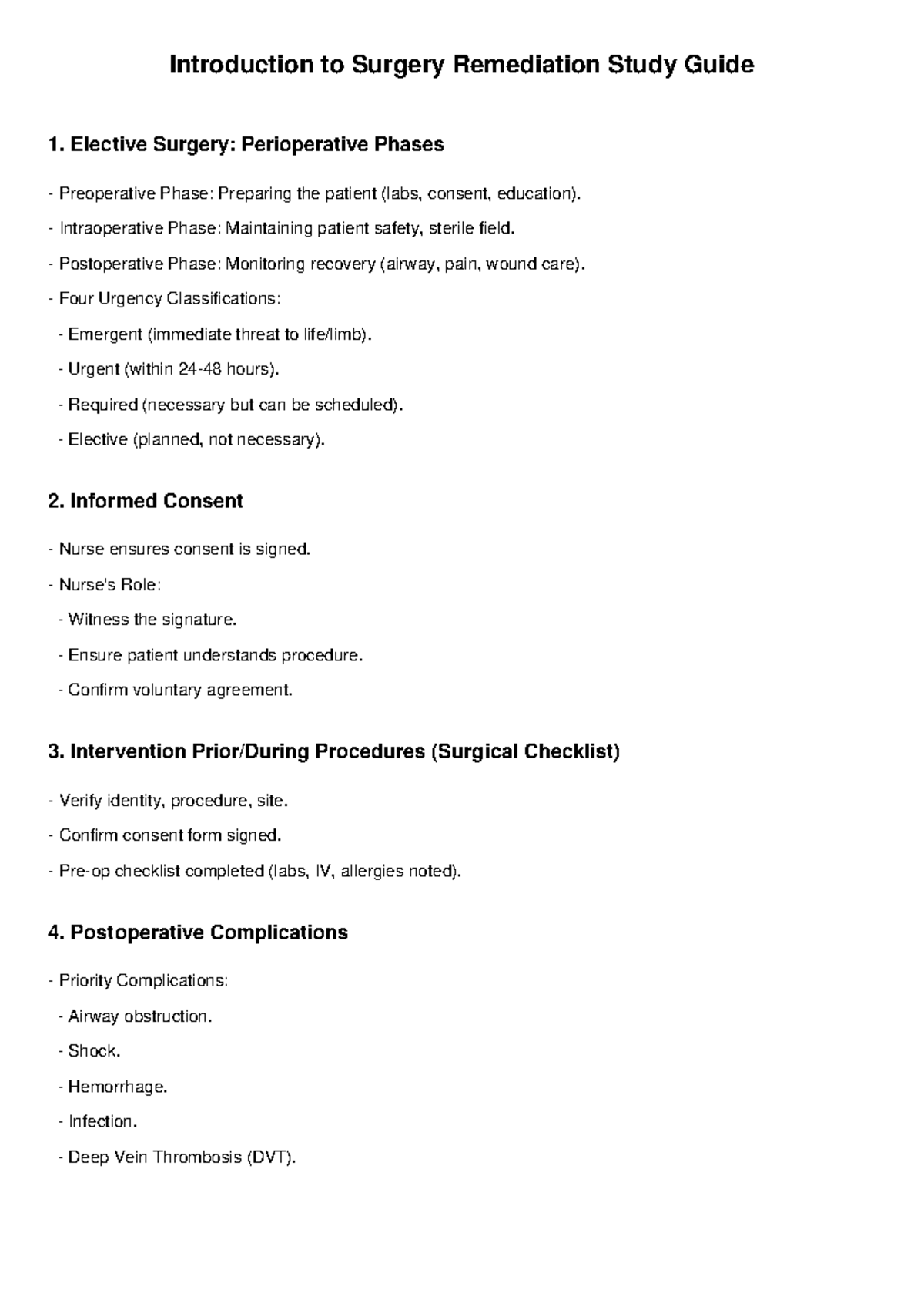 Surgery Study Guide - Lecture Notes on Elective Surgery & Phases - Studocu