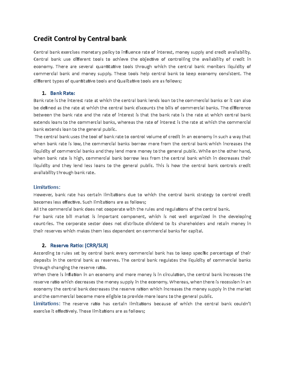 Credit Control Mechanism - Credit Control by Central bank Central bank ...