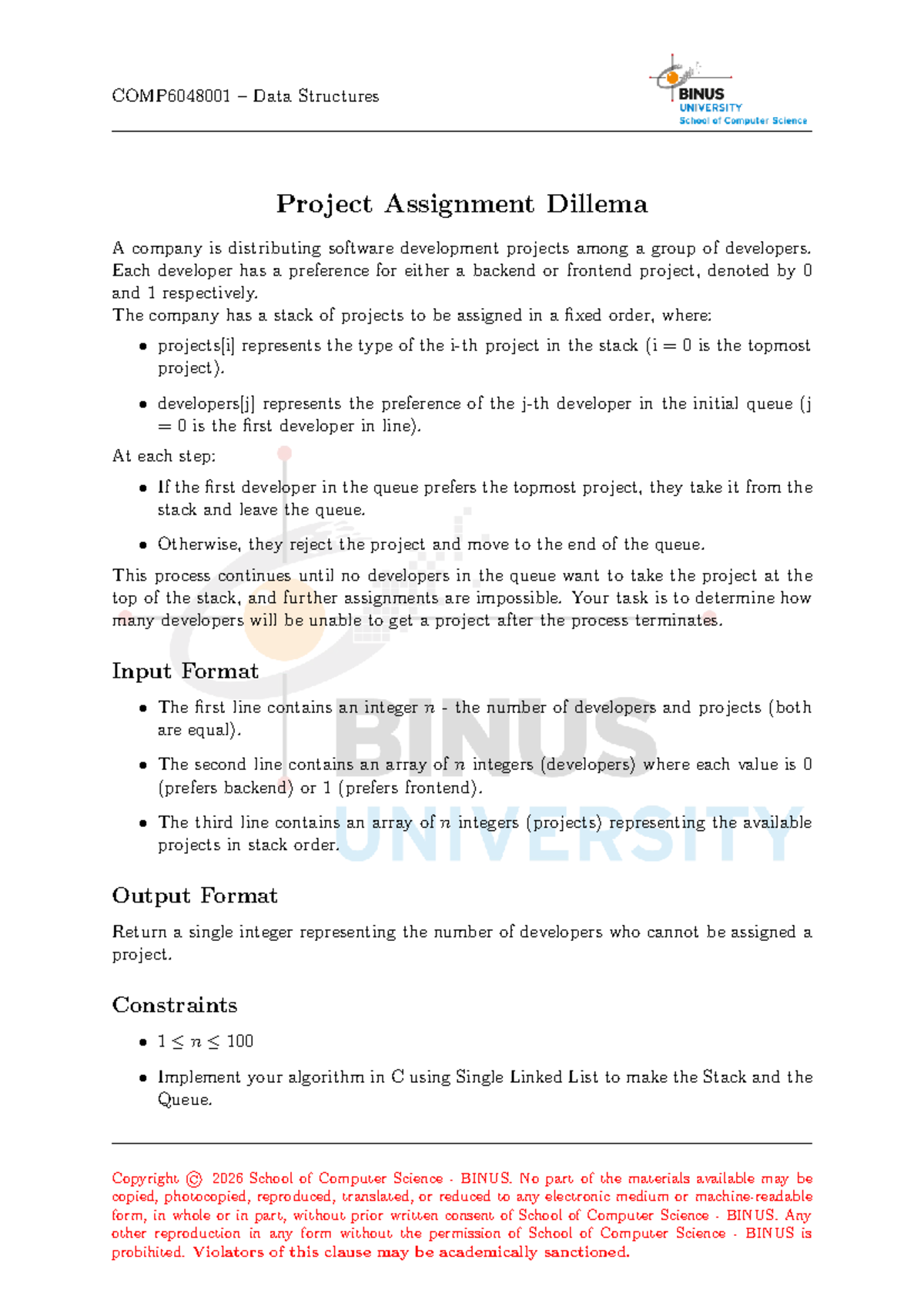 COMP6048001 Data Structures Project Assignment Dilemma Analysis - Studocu