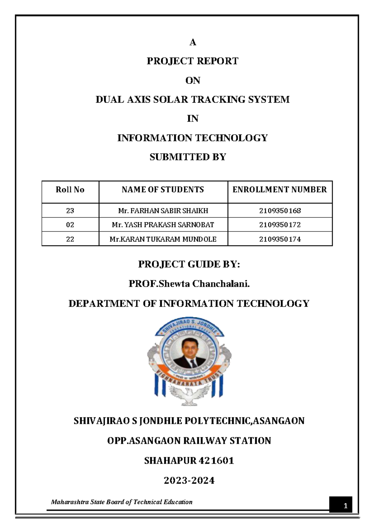 Final Year Project Report: Dual Axis Solar Tracking System (IT) - Studocu