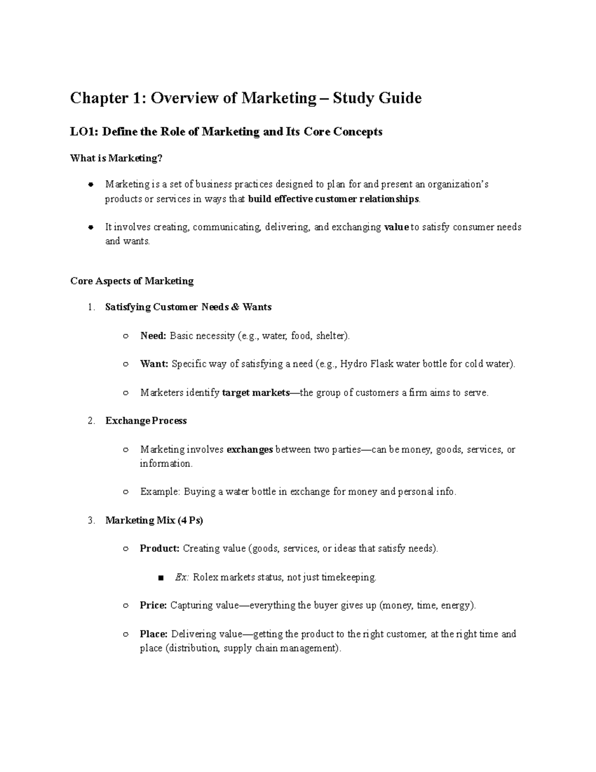 Marketing Midterm Review: Chapter 1 Overview & Key Concepts - Studocu