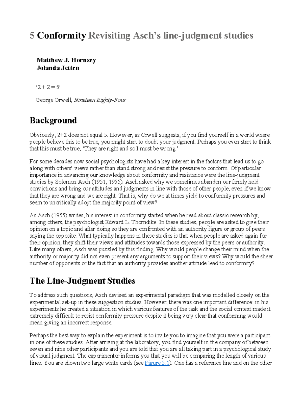 Hornsey & Jetten 2012 Ch. 5: Revisiting Asch's Conformity Studies ...