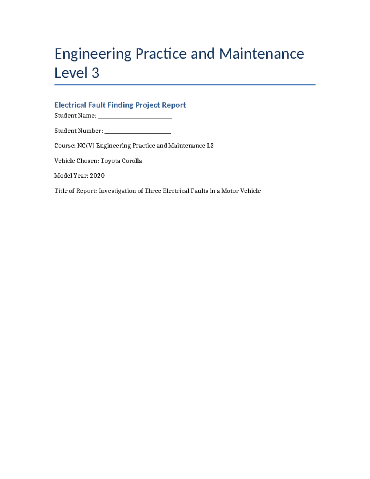 NC(V) Engineering Practice & Maintenance L3: Electrical Faults Report ...
