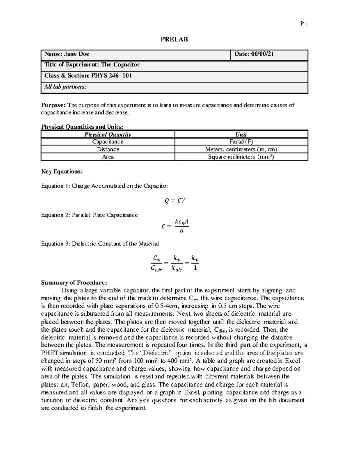 Electron prelab - Purpose: The purpose of this lab is to determine the ...