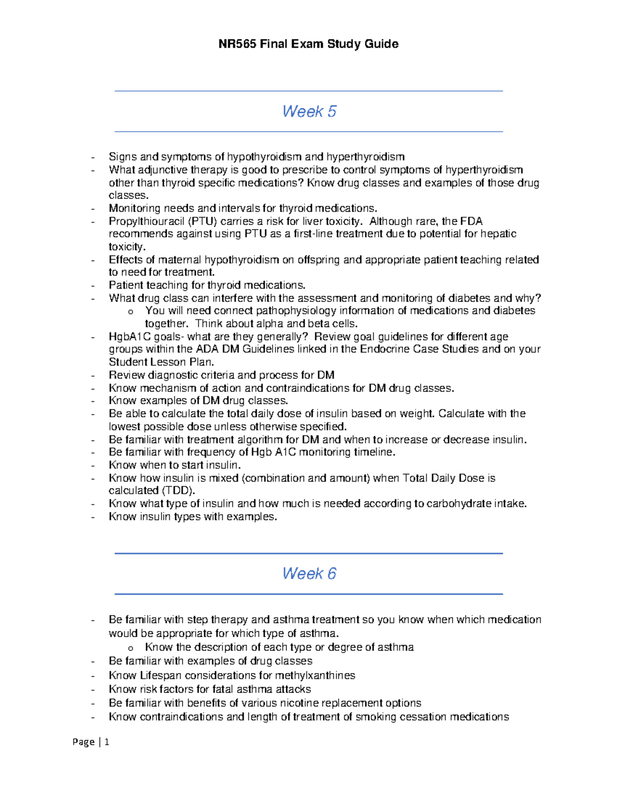 NR565 Final Exam Study Guide: Key Concepts in Thyroid, DM & Asthma Care ...