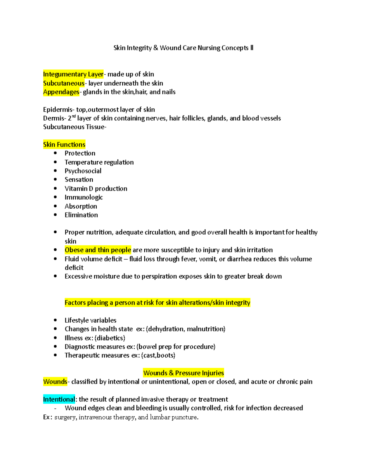 Skin Integrity & Wound Care: Concepts II Overview and Key Details - Studocu