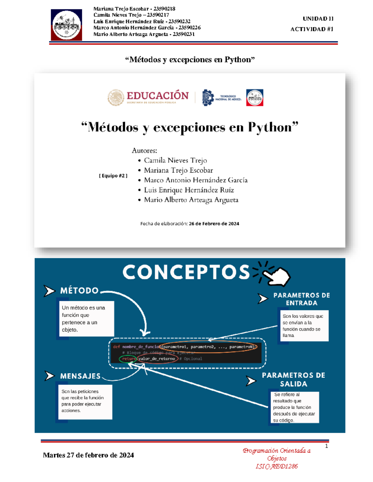 POO T2 UNIDAD II ACTIVIDAD #1: Métodos y Excepciones en Python - Studocu