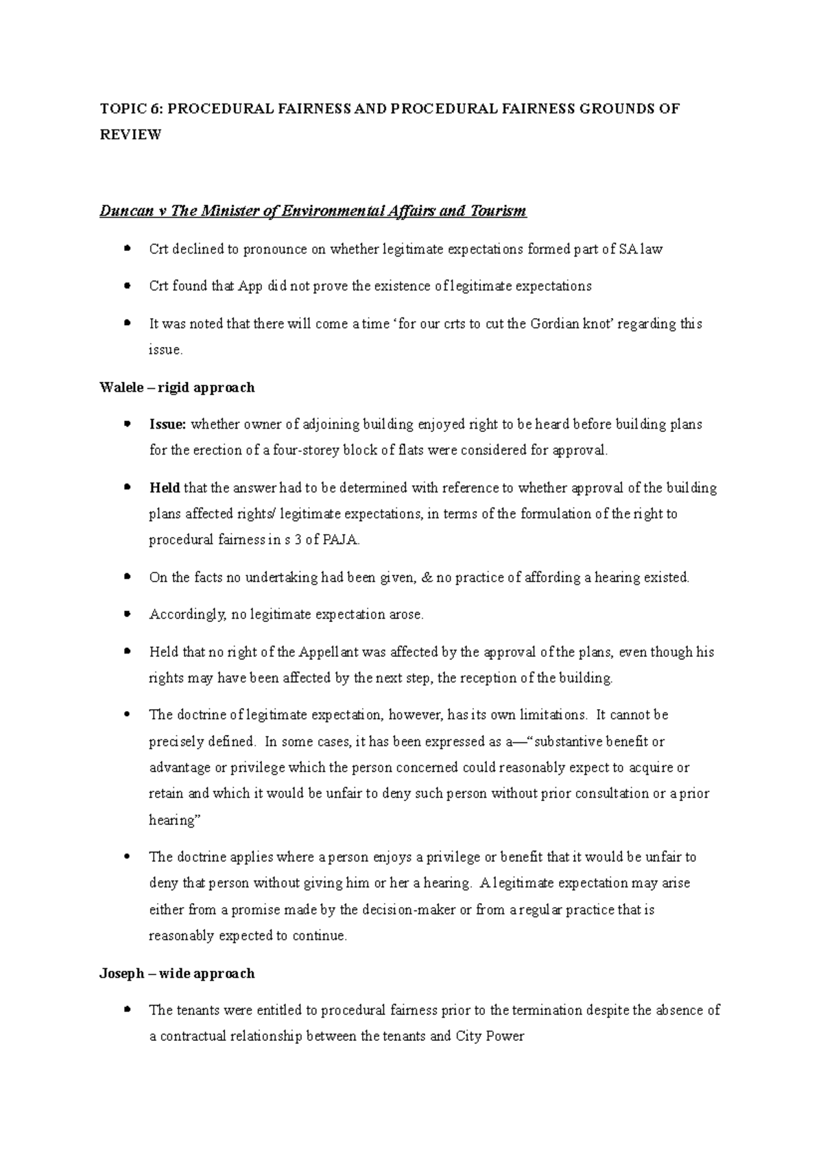 Topic 6: Summary of Case Law on Procedural Fairness in Admin Law - Studocu