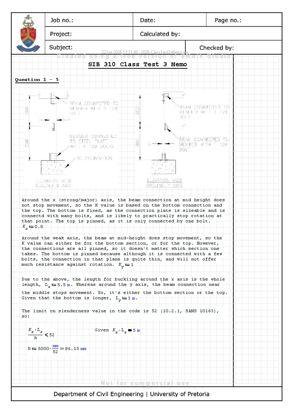 SIB 310 Class Test 3 Memo: Beam Connection Analysis - Studocu