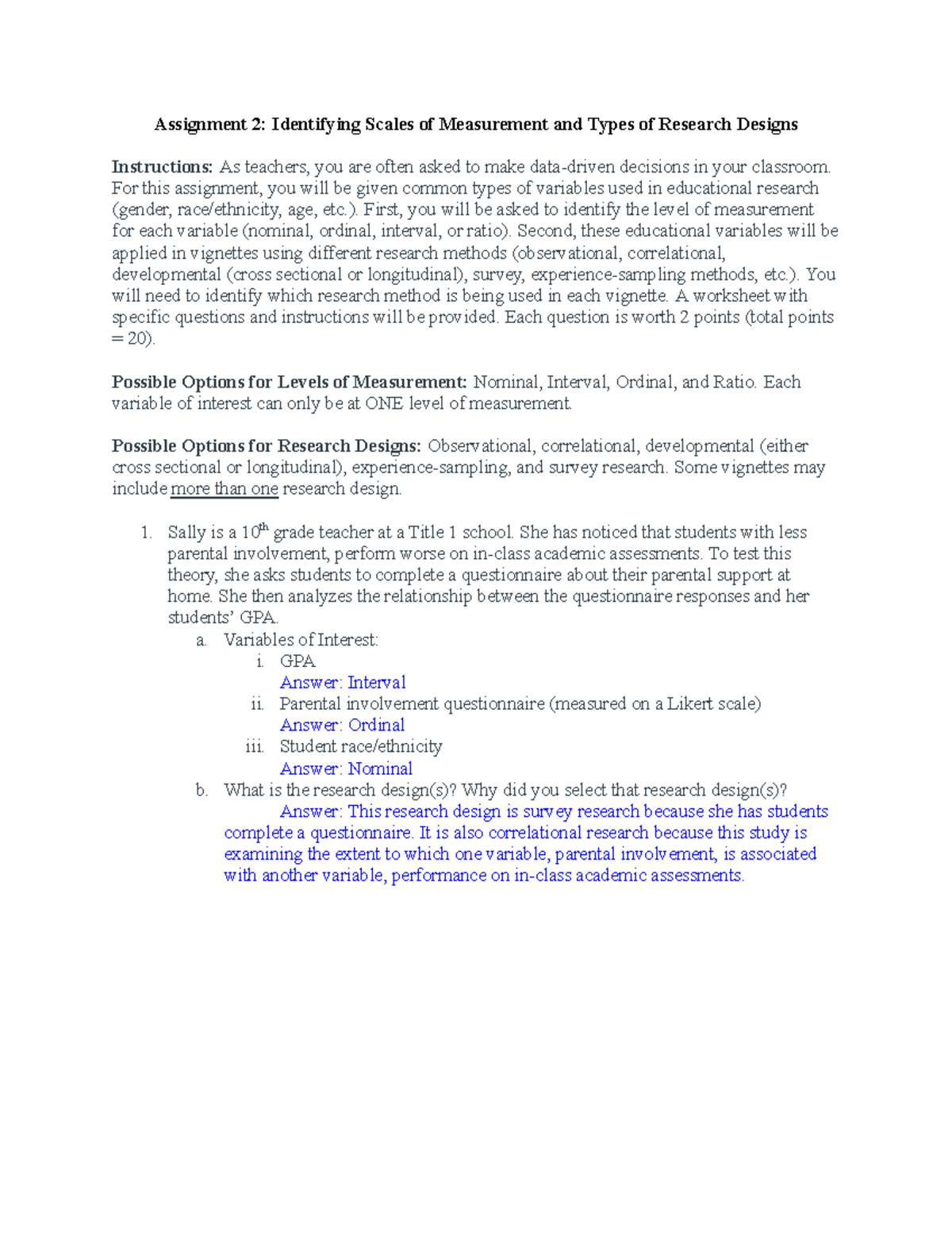 AO Assignment 2 - Assignment 2: Identifying Scales of Measurement and ...