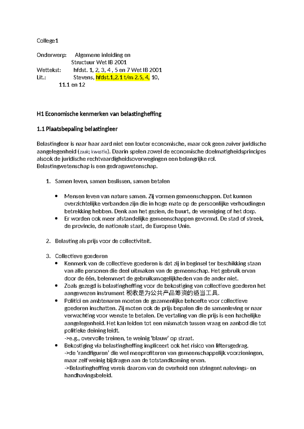 College1 Samenvatting: Algemene Inleiding en Structuur Wet IB 2001 ...
