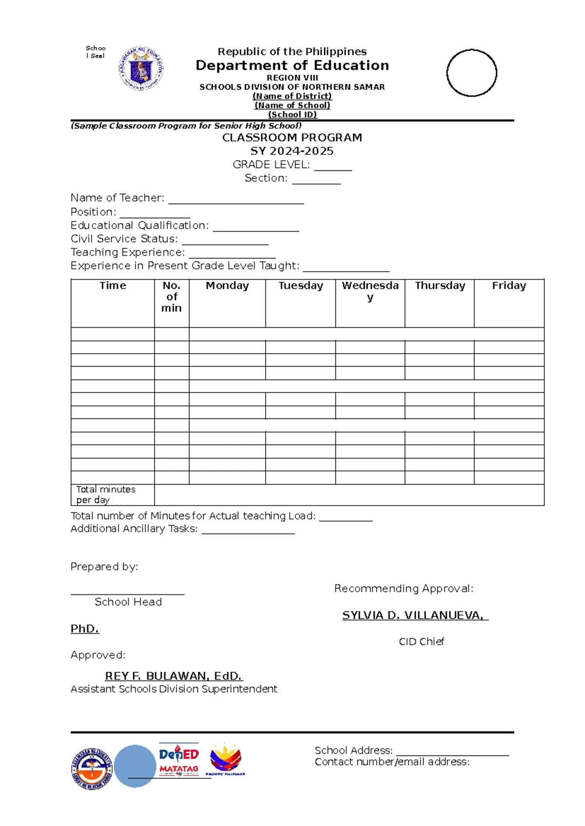 Classroom Program for Grades 10-12 SY 2024 - 090244-1 - Studocu