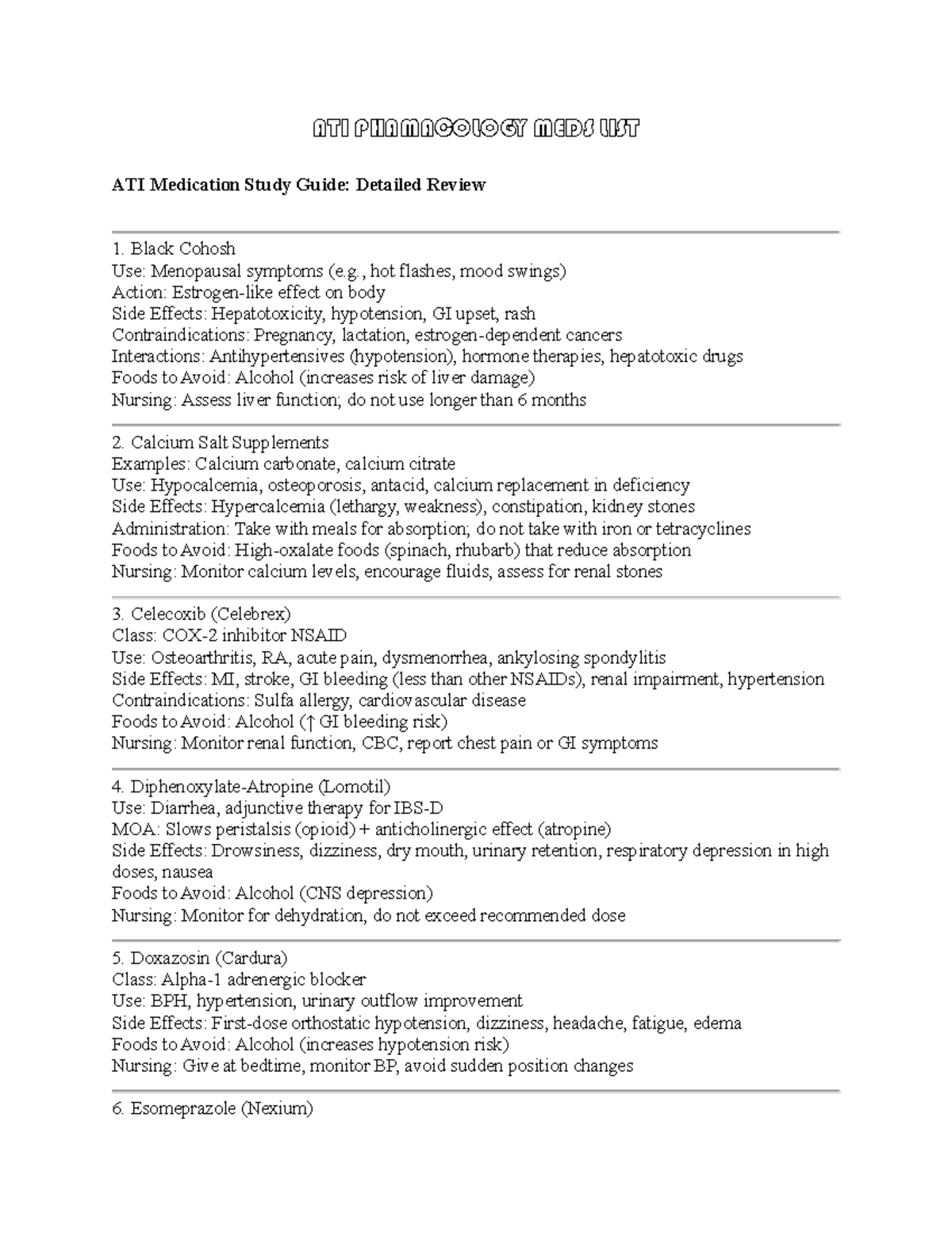 ATI PHARMACOLOGY MEDS LIST: Comprehensive Study Guide - Studocu