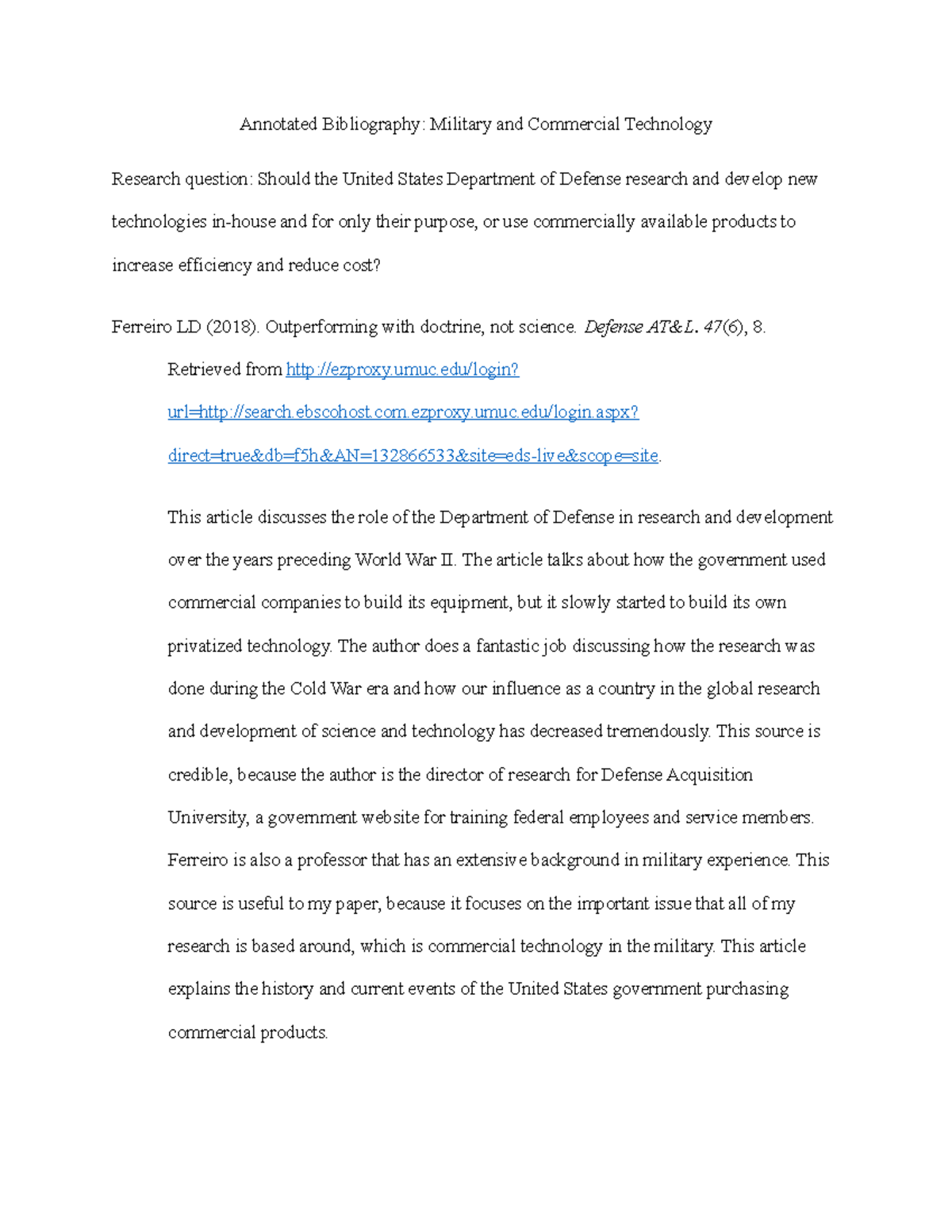 Assignment 2 - Annotated Bibliography on Military Technology - Studocu