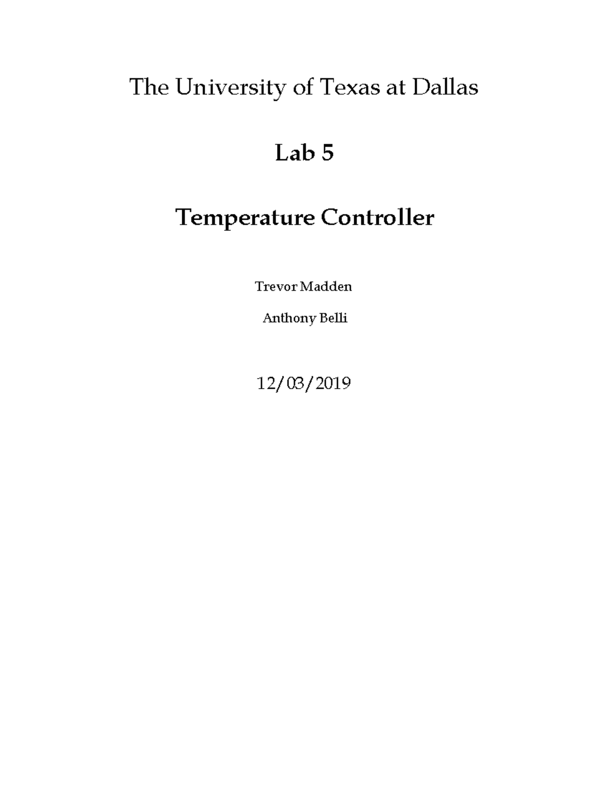 Lab 5 Report - The University of Texas at Dallas Lab 5 Temperature ...