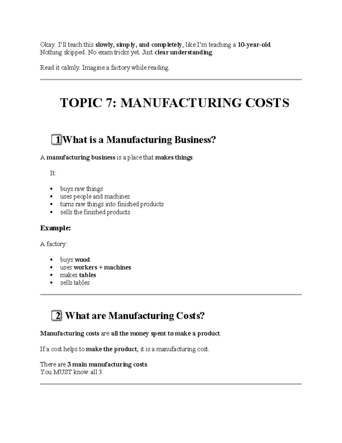 Topic 7: Manufacturing Costs Explained Simply - ACN - Studocu