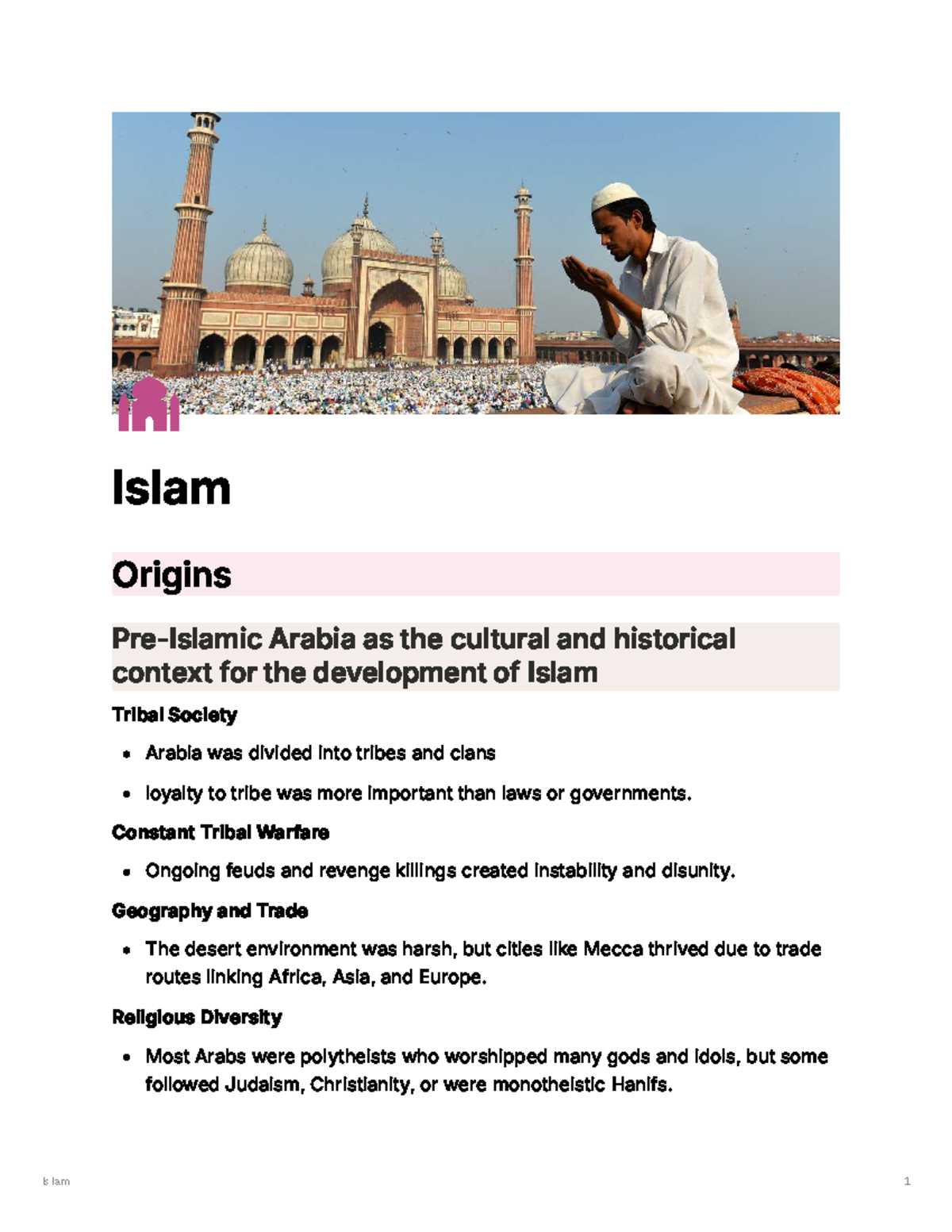 Islam Study Notes Year 11: Origins and Development in Arabia - Studocu