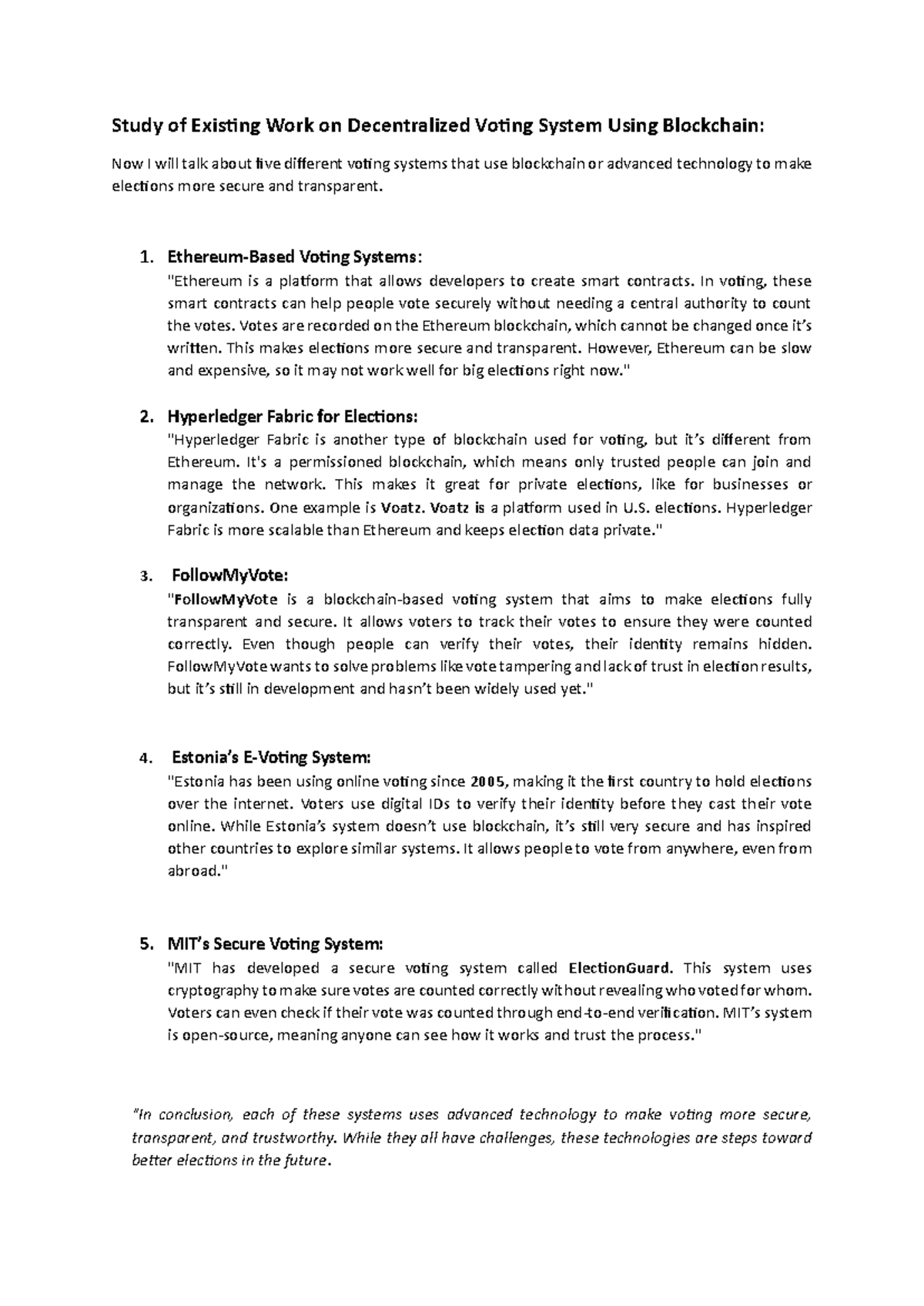 Study of Decentralized Voting Systems Using Blockchain Technology - Studocu