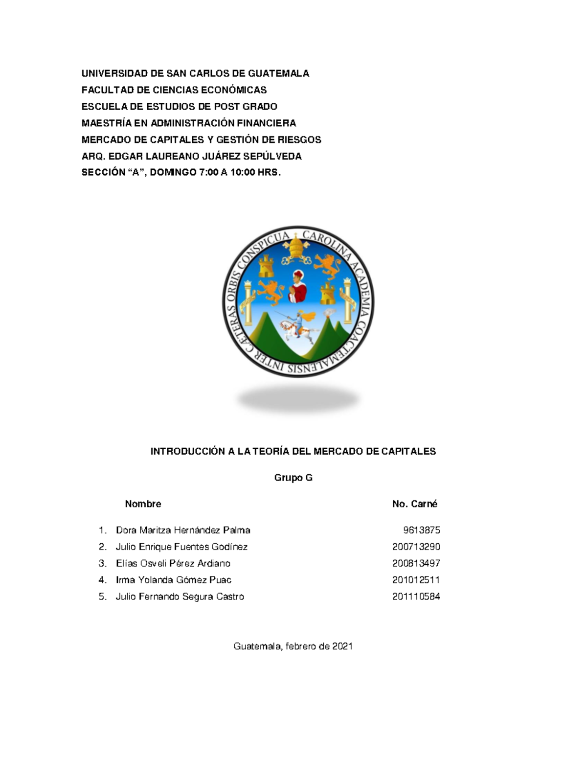Introducción a la Teoría del Mercado de Capitales - Grupo G - 2021 ...