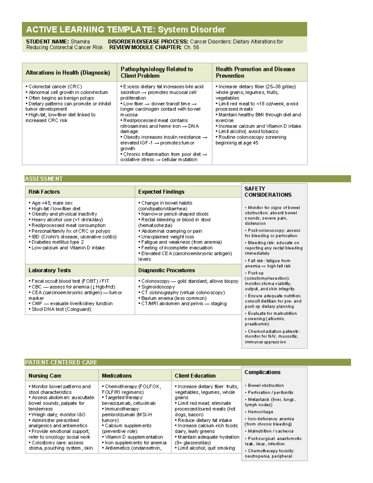 Colorectal Cancer Active Learning Template (ALT) - Dietary ...