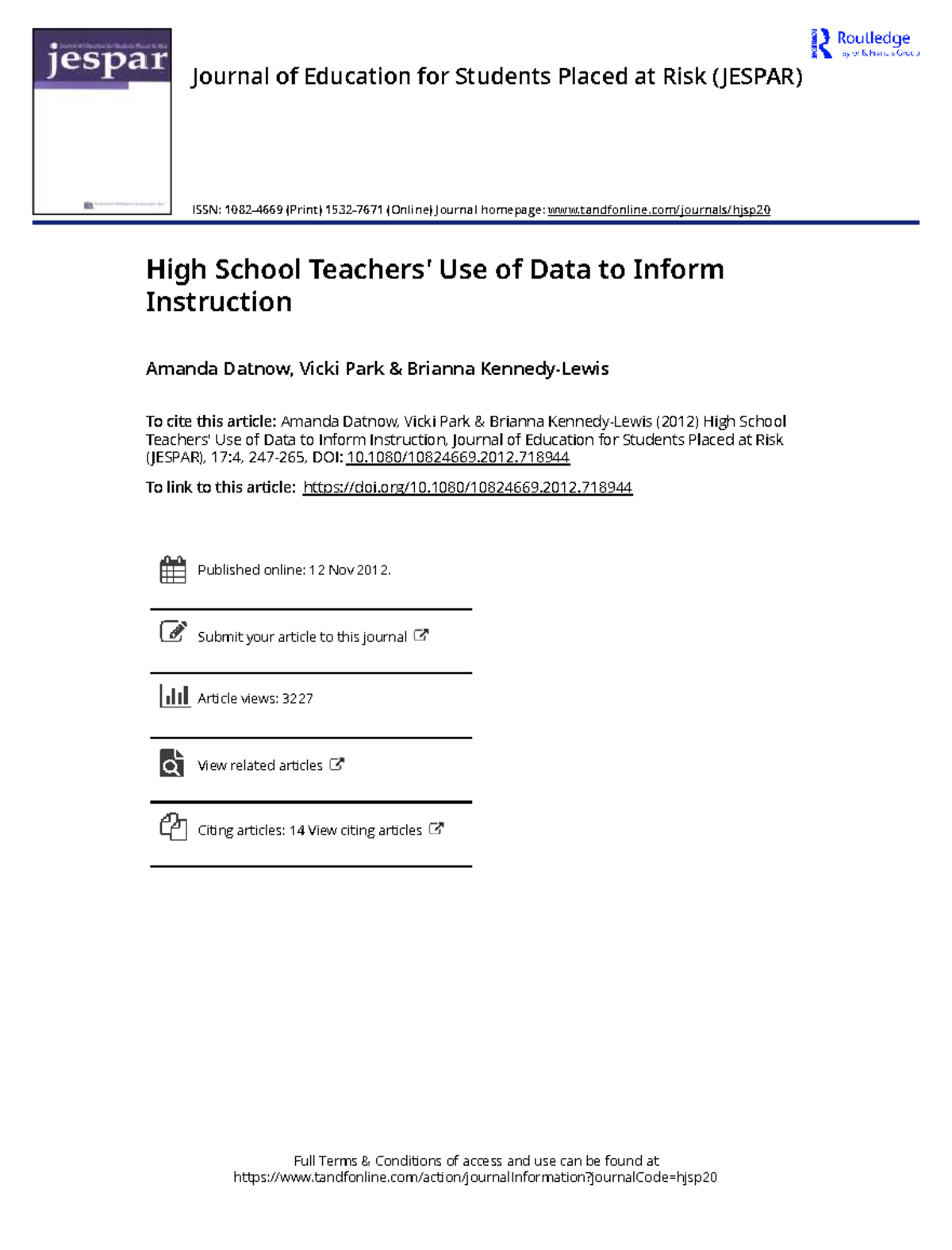 High School Use of Data to Inform Instruction: Insights and ...