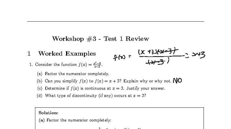 WS3 Test 1 Review: Continuity and Discontinuity Analysis - Studocu