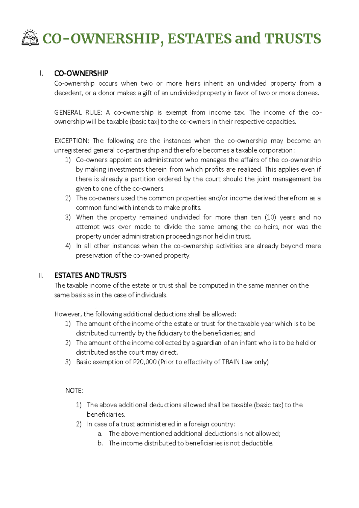 Module Two Chapter 4 - 0 CO-OWNERSHIP, ESTATES and TRUSTS I. CO ...