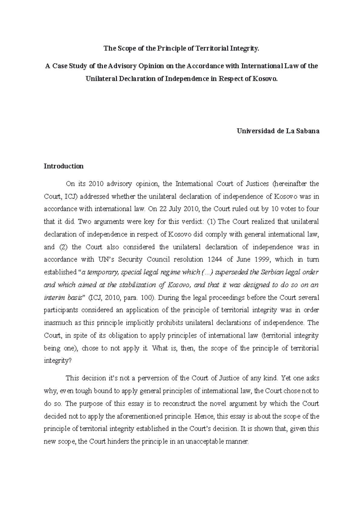Derecho Internacional (Carlos Arévalo) The Scope of the Principle of ...