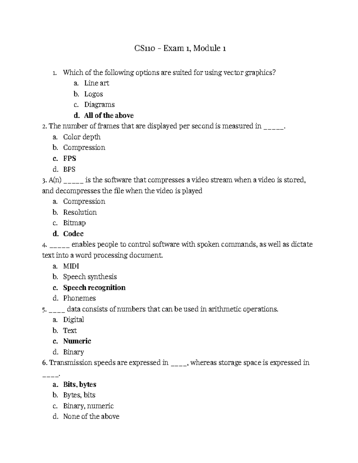 CS110 - Exam 1 - Questions and Answers Overview - Studocu