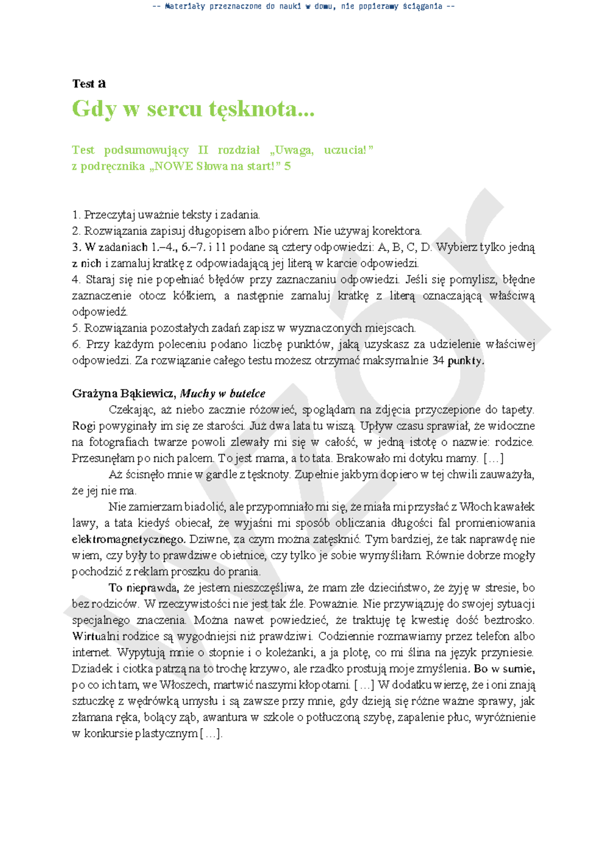 Sprawdzian Polski Klasa 5 Dział 2 Uwaga Uczucia www.studocu.com