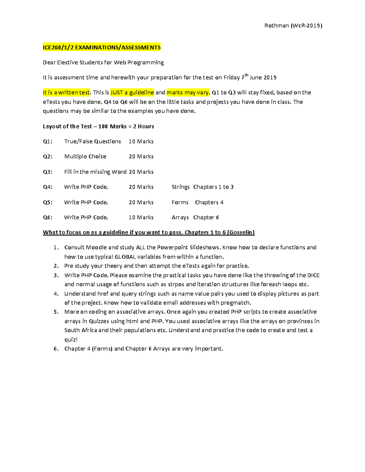 ICE Assessment Preparation June 2019 - Rothman (WcR-2019) ICE260/1/2 ...