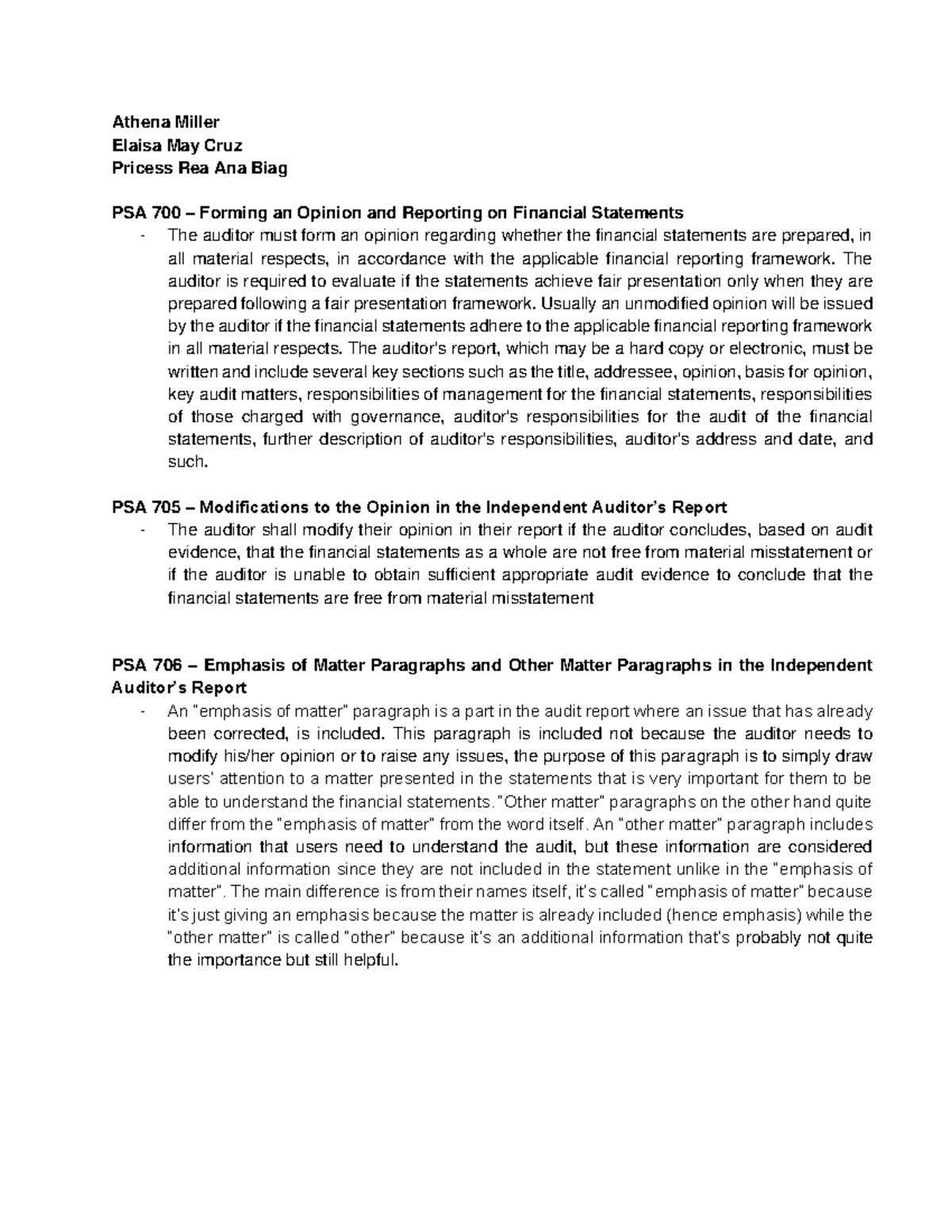 Audit Reporting - notes - Athena Miller Elaisa May Cruz Pricess Rea Ana ...